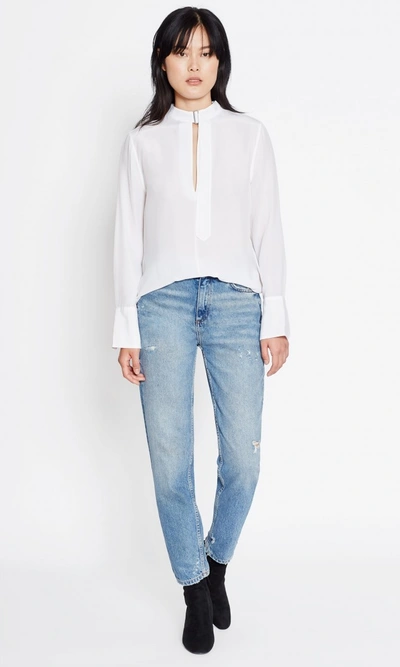 Equipment Janelle Collared Long-sleeve Silk Blouse, White In Bright White