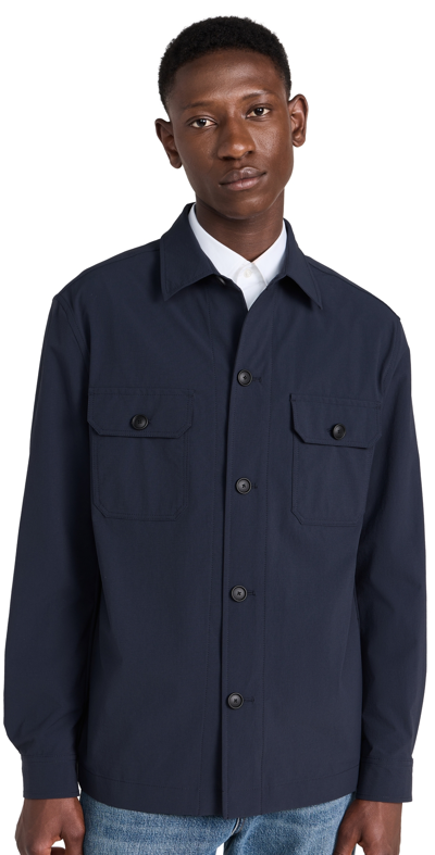 Hugo Boss Relaxed-fit Overshirt In Padded Brushed Flannel In Dark Blue