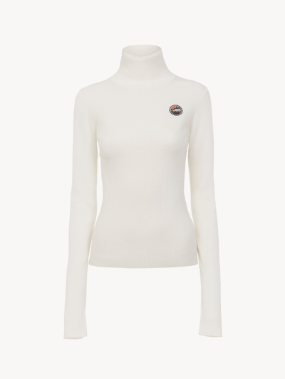 Chloé Fitted Turtleneck Top Beige Size M 75% Wool, 25% Silk