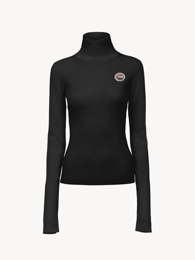 Chloé Fitted Turtleneck Top Black Size M 75% Wool, 25% Silk