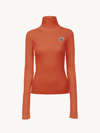 Chloé Fitted Turtleneck Top Orange Size S 75% Wool, 25% Silk