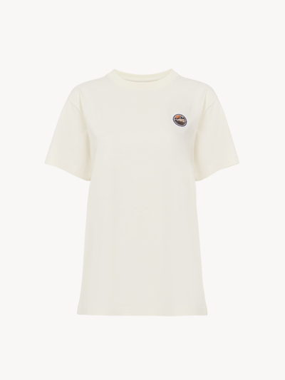 Chloé T-shirt Col Rond Femme Beige Taille L 100% Coton