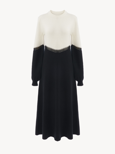 Chloé Dressing Gown Longue Évasée Manches Ballon Femme Noir Taille L 71% Laine, 29% Cachemire In Black