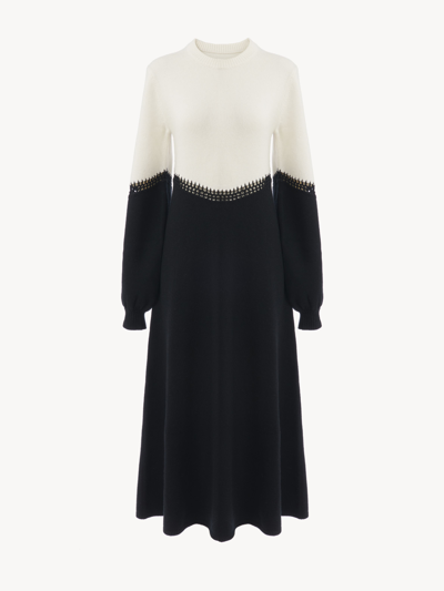 Chloé Robe Longue Évasée Manches Ballon Femme Noir Taille L 71% Laine, 29% Cachemire In Black