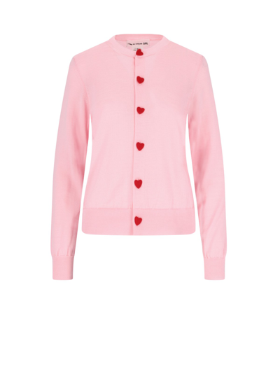 Comme Des Garcons Girl Heart-shaped Button Wool Cardigan In Pink