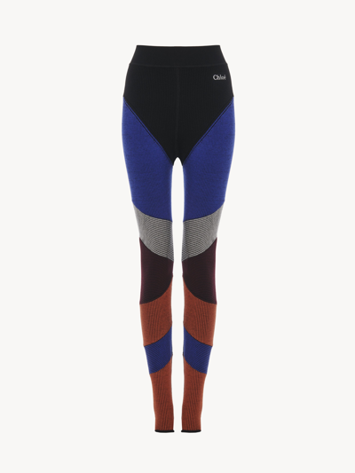 Chloé High-waisted Leggings Multicolor Size S 95% Wool, 4% Polyamide, 1% Elastane In Multicolore