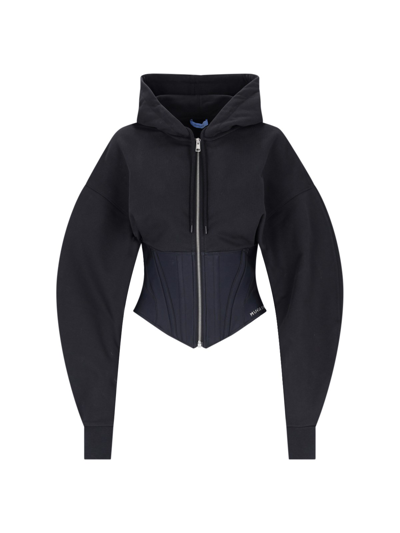 Mugler Corseted Organic Cotton Hoodie In Black  