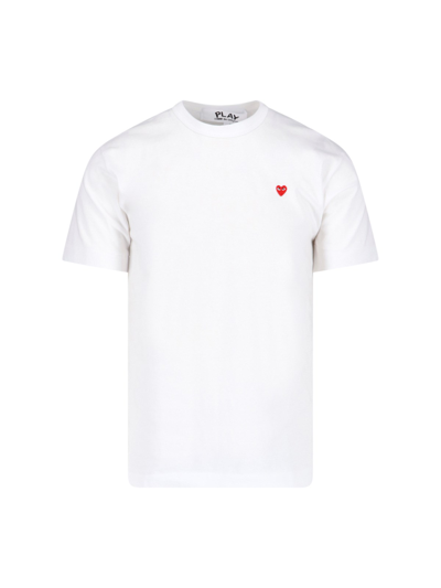 Comme Des Garçons Play Mens T-shirt Knit White Cotton T-shirt With Small Heart Patch