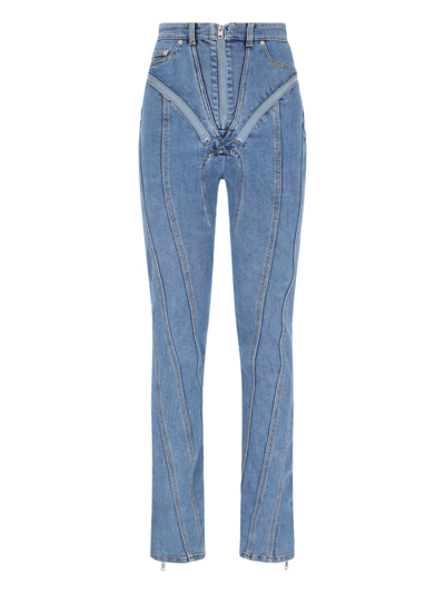 Mugler Zipped Spiral Jeans In Light Blue