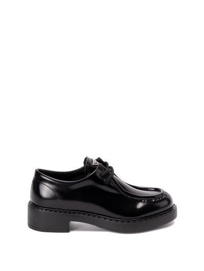 Prada Man Black Leather Diapason Lace-up Shoes In Black