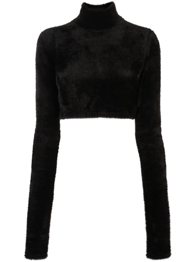 The Andamane `orchid` Turtle-neck Crop Top In Black  