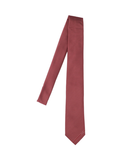 Ferragamo Striped Tie In Red