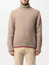 Fay Roll-neck Ribbed Jumper In Biscuit