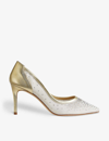 LK BENNETT LK BENNETT WOMENS NAT-NUDE LIBERTY CRYSTAL-EMBELLISHED MESH AND LEATHER HEELED COURTS