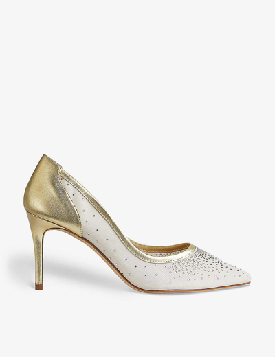 Lk Bennett Womens Nat-nude Liberty Crystal-embellished Mesh And Leather Heeled Courts In Brown
