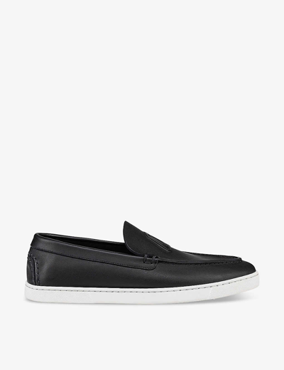Christian Louboutin Mens Black Varsiboat Logo-embossed Leather Boat Shoes