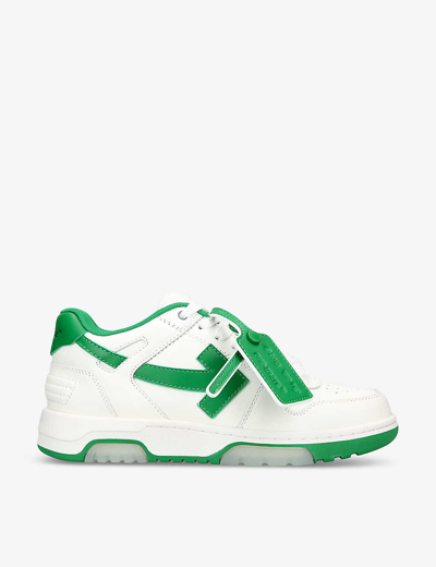 Off-white Ooo Logo-embroidered Leather Low-top Trainers In Green