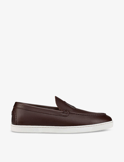 CHRISTIAN LOUBOUTIN CHRISTIAN LOUBOUTIN MEN'S EXPRESSO VARSIBOAT LOGO-EMBOSSED LEATHER BOAT SHOES