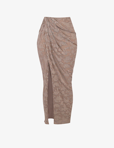 House Of Cb Womens Mushroom Vesper Floral-print Stretch-woven Maxi Skirt In Brown