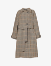 Kassl Editions Distressed Belted Checked Wool-blend Coat In Check Camel