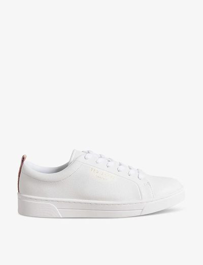 Ted Baker Womens White Artioli Logo-print Faux-leather Low-top Trainers
