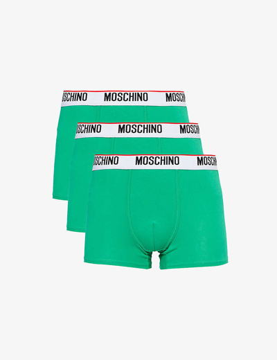 Moschino Mens Green Branded-waistband Mid-rise Pack Of Three Stretch-cotton Trunks