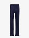 4th & Reckless Womens Vy Palais Plissé Straight-leg Mid-rise Satin Trousers In Navy