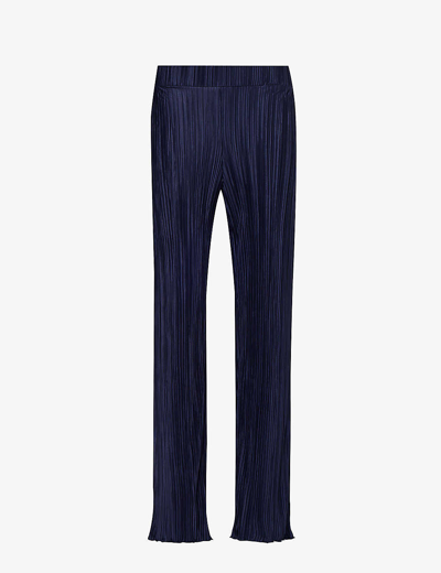 4th & Reckless Womens Vy Palais Plissé Straight-leg Mid-rise Satin Trousers In Navy
