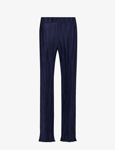 4th & Reckless Palais Plissé Straight-leg Mid-rise Satin Trousers In Navy