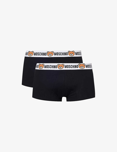Moschino Pack Of Two Logo-print Stretch-cotton Trunks In Black