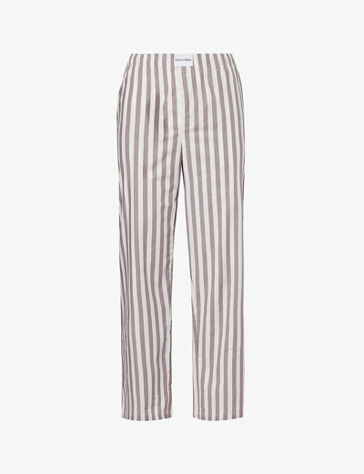 Calvin Klein Mens Chambray Stripe Logo-patch Striped Straight-leg Stretch-cotton Pyjama Bottoms