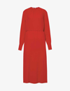 Totême Belted Gathered Crepe Maxi Dress In Red 015