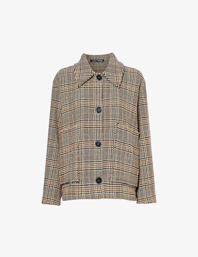 Kassl Editions Distressed Checked Wool-blend Coat In Check Camel