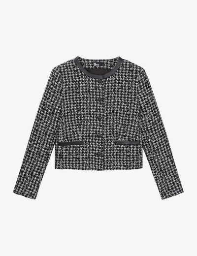 The Kooples Chic Houndstooth Long Sleeve Blazer In Black/ White