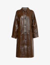 KASSL EDITIONS KASSL EDITIONS WOMEN'S BROWN CHECK SPREAD-COLLAR LINEN-BLEND LACQUERED COAT