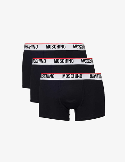 Moschino Mens Black Branded-waistband Pack Of Three Stretch-cotton Trunks