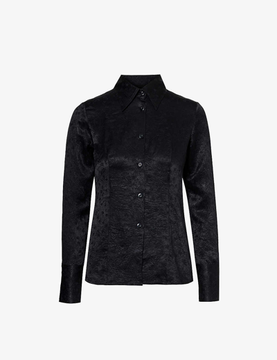 Song For The Mute Womens Black Floral-jacquard Slim-fit Woven Shirt