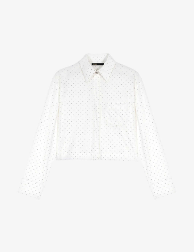 Maje Womens Blanc Ciski Long-sleeved Cropped Cotton Shirt In White