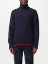 Fay Midnight Wool Turtleneck Sweater With Ribbed Cuffs In Blue