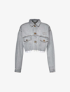 Miu Miu Cropped Denim Jacket In Grigio