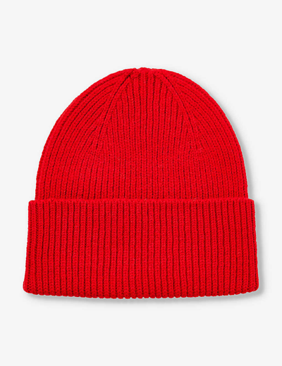 Colorful Standard Mens Scarlet Red Folded-brim Recycled-wool Beanie