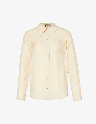 Gucci Gg Silk Crepe Shirt In Beige