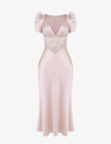 House Of Cb Womens Soft Peach Rafaela Lace-panel Stretch-silk Midi Dress In Soft Peach