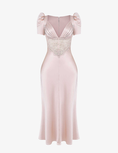 House Of Cb Womens Soft Peach Rafaela Lace-panel Stretch-silk Midi Dress