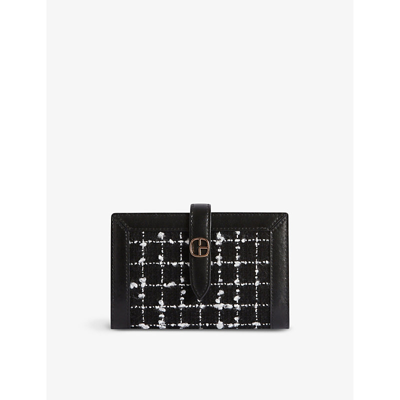 Claudie Pierlot Logo-charm Tweed Wallet In Noir / Gris