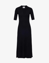 Maria Mcmanus Womens Black Ivory V-neck Flared-hem Knitted Midi Dress