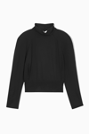 Cos Power-shoulder Open-back Waisted Wool Top In Black