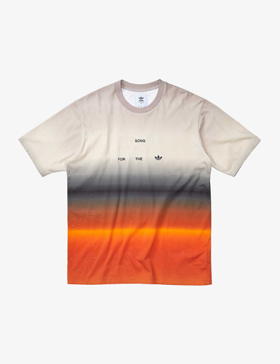 Song For The Mute Mens Beige Orange X Adidas Gradient-pattern Cotton T-shirt In Beige/orange