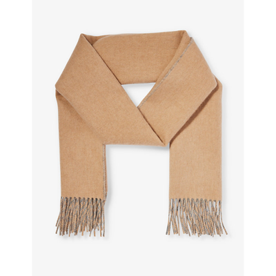 Johnstons Fringe-edged Reversible Cashmere Scarf In Camel/light  Grey