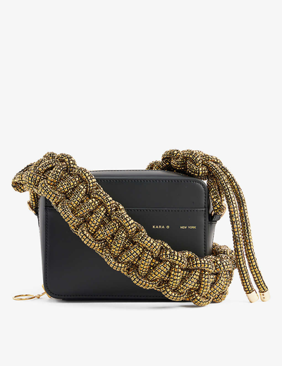 Kara Cobra Crystal-embellished Leather Shoulder Bag In Black/gold